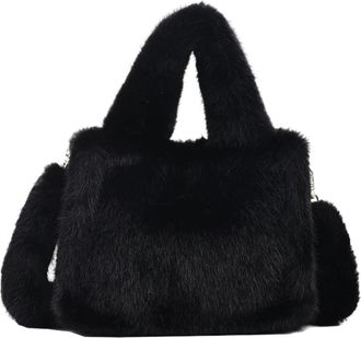 Generic Womens Plush Bags Light Solid Color Versatile Hasp Youth Womens Handbag For Women Winter Sweet Plush Velvet Shoulder Bag(Black)
