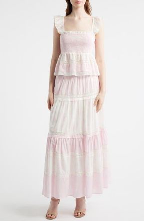 LoveShackFancy Eugene Ruffle & Lace Top in Nantucket Heirloom Print Mix at Nordstrom, Size Xx-Small