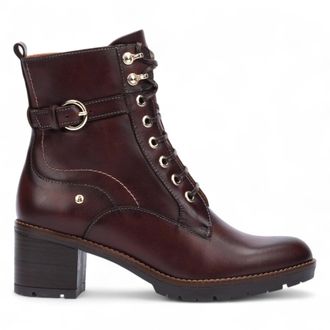 Pikolinos Pikolinos Womens Caoba Brown Leather Mid-Heel Combat Ankle Boots - Llanes