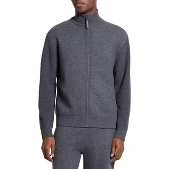 Theory Boiled Merino Wool Zip Cardigan in Dark Grey Melange/White at Nordstrom Rack, Size Medium