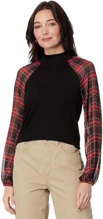 Tommy Hilfiger Long Sleeve Mixed Media Top Womens Clothing Black : MD (US 8-10), Viscose