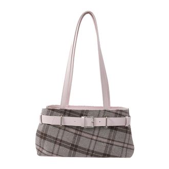 Generic Cymwer Women Canvas Plaid Checkered Shoulder Bag with Zipper for Work Travel (Pink)