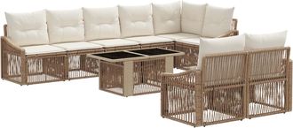 vidaXL Conjunto De Sof&aacute;s De Jard&iacute;n 9 Uds. Beige Y Blanco Crema Vidaxl