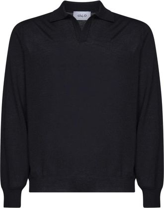 D4.0 Open Collar V-neck Polo - Heren - V-hals truien - Zwart - L - Wol - Truien & Vesten
