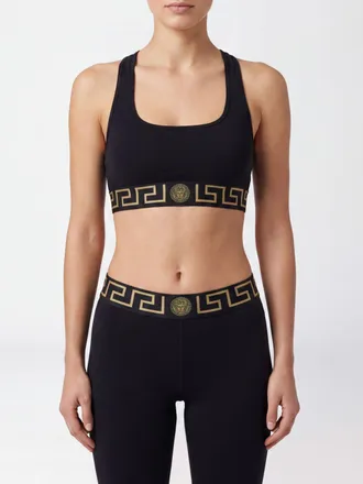 Versace Bralette slim fit in cotone stretch con logo e scollo quadrato