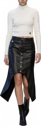Courr&egrave;ges Asymmetric Leather Midi Reverse Leather Skirt In Black