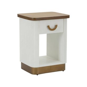 Dmora Dmora - Mesa De Noche Bianzano, C&oacute;moda Baja, Mesilla De Noche, Estante De La Cama, 48x40 H62 Cm, Blanco Y Marr&oacute;n