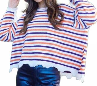 Peach Love California Kathryn Soft Striped Sweater In Purple/orange