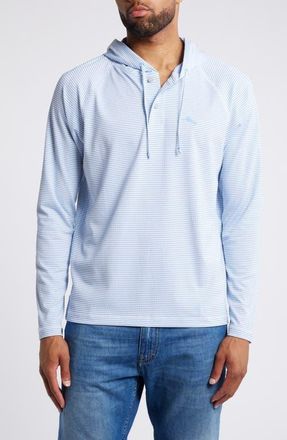 Tommy Bahama Starboard Stripe Seersucker Performance Hoodie in Cabo Blue at Nordstrom, Size Xx-Large