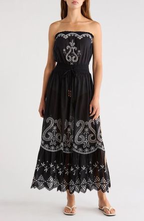 Ramy Brook Blaire Strapless Maxi Dress in Black/white Eyelet at Nordstrom, Size Xx-Small