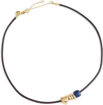 Madewell Lapis Lazuli Charm Leather Choker Necklace in Dark Carob at Nordstrom