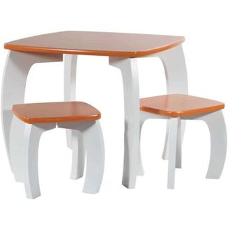 Wanderlust Deco Wanderlust Deco - Set Mesa Y 2 Taburetes De Madera Blancos/naranja 96x48x42 H Cm