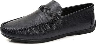 Generic Mens Shoe Loafers for Men PU Stitching Details Round Toe Woven Grain Flexible Flat Heel Lightweight Casual Walking Slip-ons(Black,6.5 UK)