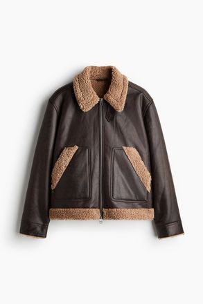 H&M Jacke mit Teddybesatz in Regular Fit - Braun/Beige