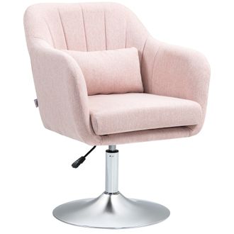 HOMCOM Stylish Retro Linen Swivel Tub Chair Steel Frame Cushion Seat Pink | TJ Hughes