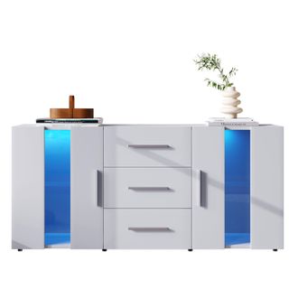 STILVORA Mueble Tv Con 2 Puertas, 3 Cajones Y Led, Estantes Desmontables, Para Sal&oacute;n En Mdf, Blanco, 140 &times; 35 &times; 70 Cm