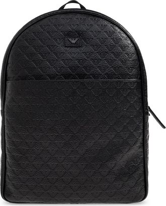 Emporio Armani Monogram rugzak - Heren - Rugzakken - Zwart - ONE Size - Leer - Tassen