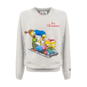 MC2 Saint Barth Round-neck Knitwear, male, White, Size: L Christmas Jacquard Sweater The Simpsons