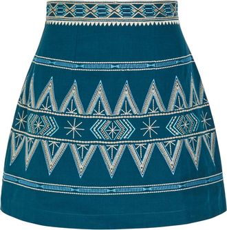 Emporio Sirenuse Giuliana Embroidered Linen-blend Mini Skirt - Blue - 44 (UK12 / M)