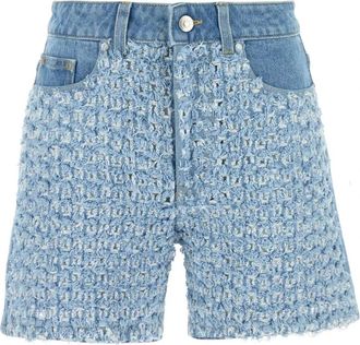 Stella McCartney Mid-Rise Denim Boucl&eacute; Shorts - Dames - Denim shorts - Blauw - W27 - Denim - Korte Broeken