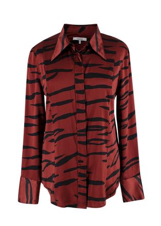 Ganni Deep Red Tiger Print Silk Shirt Size S
