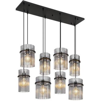 Globo Lighting Gorley Lámpara de techo colgante en racimo, pantalla de cristal ahumado negro mate, 8 bombillas E27