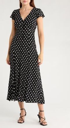 Blu Pepper Poka Dot Print Midi Dress in Black at Nordstrom Rack, Size Small