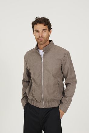 Brave Soul Mens Taupe Faux Suede Bomber Jacket - Size Medium