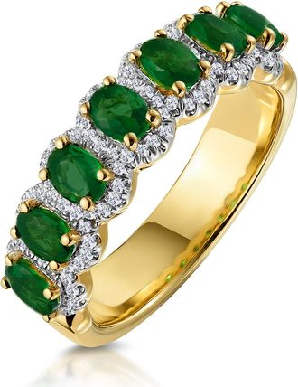 The Diamond Store Emerald and Diamond Halo Eternity Ring 18K Gold - Asteria Collection