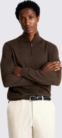Moss Brown Melange Merino Zip-Neck Jumper