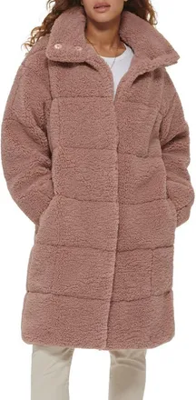 Levi's Quilted Fleece Long Teddy Coat in Mauve at Nordstrom, Size Xx-Large