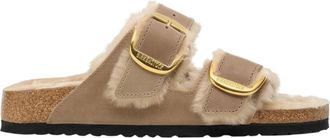Birkenstock Gezellige Shearling Bruine Sandalen - Dames - Sandalen - Bruin - 41 EU - Leer - Schoenen