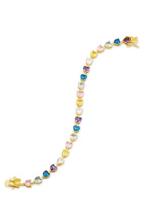 Savvy Cie Jewels GOLD PLATED OVER STERLING SILVER.925 PRONG SET HEART TENNIS BRACELET