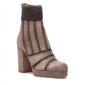 Silent D Womens Yasmin Platform Booties In Taupe Suede