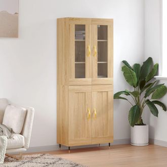 vidaXL Aparador Alto Madera Contrachapada Color Roble 69,5x34x180 Cm Vidaxl