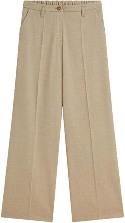 Summum Melange Wijde Broek - Dames - Wijde Broeken - Beige - S - Leer - Broeken