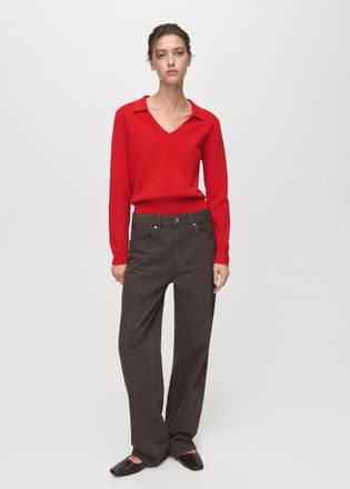 Mango Pullover maglia sottile collo a V rosso - Donna - XS - MANGO