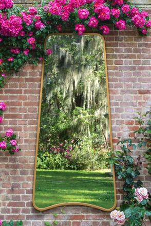 MirrorOutlet Gold Metal Trapezoid Shape Framed Garden Wall Mirror (180CM X 85CM) | Size: 1 Pack