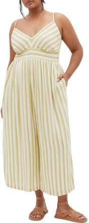 City Chic Lara Stripe Jumpsuit in Khaki Stripe at Nordstrom Rack, Size M/18W