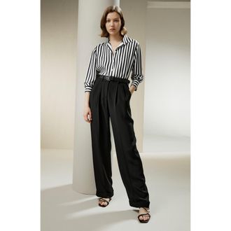 LilySilk The Amalfi Stripe Silk Shirt in Black-White Pinstripes at Nordstrom, Size X-Small