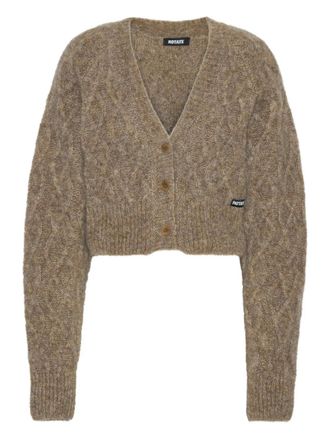 Rotate cable-knit cropped cardigan - women - Polyamide/Alpaca/Mohair/Elastane - L - Brown