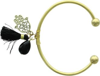 Olivia Welles FEATHER AND TASSEL CHARM CUFF in Burnished Gold /Black at Nordstrom Rack