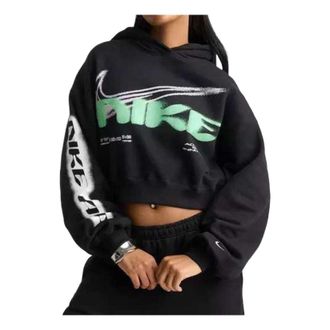 Nike (WMNS) Nike Studio Fleece Medium Weight Cropped Oversized Hoodie Total Black Sail IV4952-001