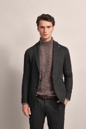 Bugatti Sakko BUGATTI, Herren, Gr. 106, braun, 78% Polyester, 16% Viskose, 4% Wolle, 2% Elasthan, unifarben, slim fit, Manschette, Sakkos Sakko, mit runden Sc