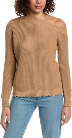 Minnie Rose Cotton Shaker Off-The-Shoulder Sweater Top In Brown Sugar