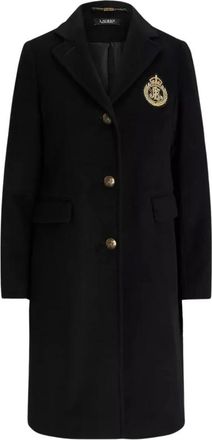 Ralph Lauren Single-Breasted Coats, female, Black, Size: XS Wool coat with emblem