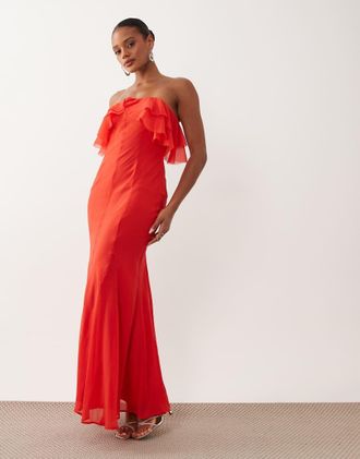Asos Vestito lungo a fascia rosso con fondo godet
