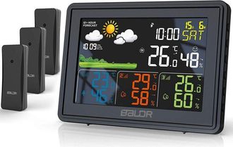 OEM Estaci&oacute;n Meteorol&oacute;gica Digital Con 3 Sensores Externos, Term&oacute;metro E Higr&oacute;metro, Humedad Y Pron&oacute;stico Del Tiempo, Dcf Con Pantalla A Color (negro/sin 