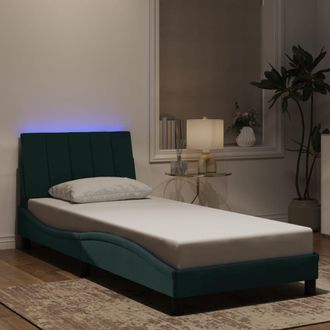vidaXL Vidaxl - Estructura Cama Con Luces Led Terciopelo Verde Oscuro 90x190 Cm