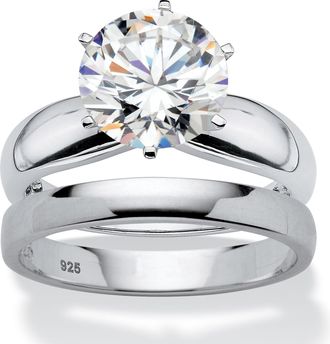 Palm Beach Jewelry 3.50 Cttw. 2-Pc. Sterling Silver Round Cubic Zirconia Solitaire Wedding Ring Set